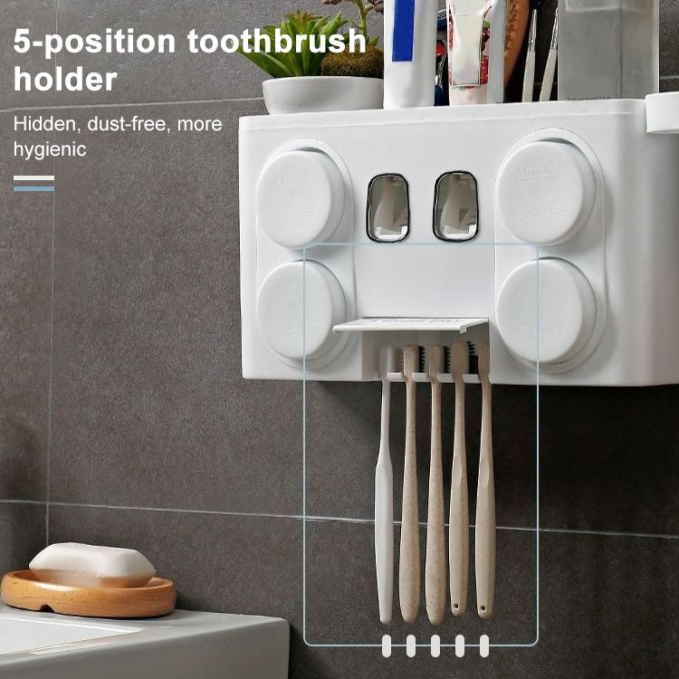Multifunction Family Tooth Brush Holder Easy Install Plastic Bathroom Toothbrush Storage Rack With 4 Cups(White)