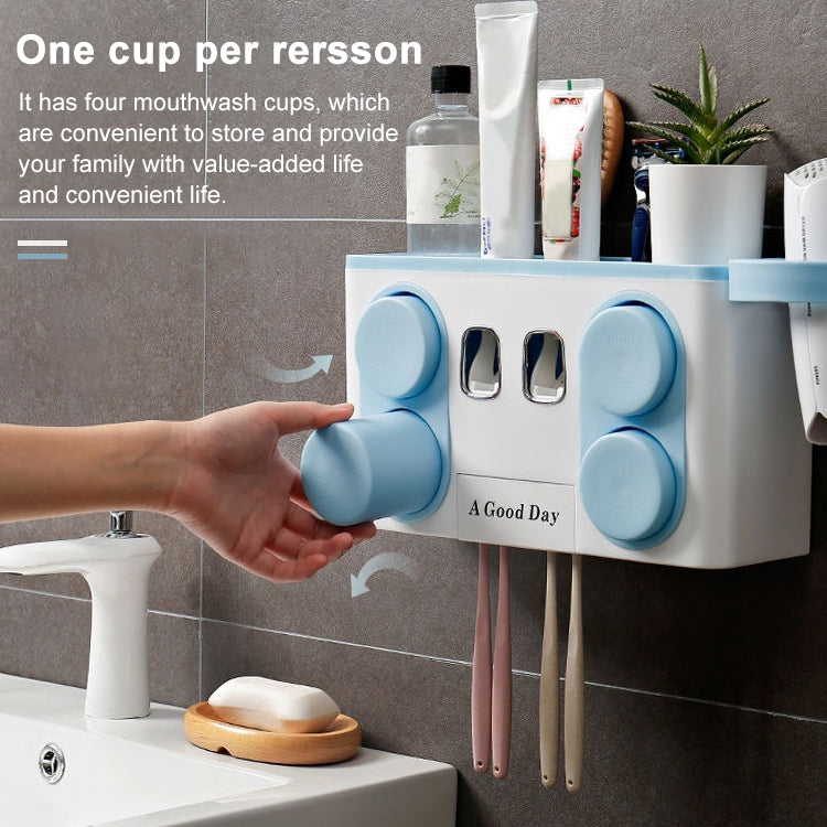 Multifunction Family Tooth Brush Holder Easy Install Plastic Bathroom Toothbrush Storage Rack With 4 Cups(White)