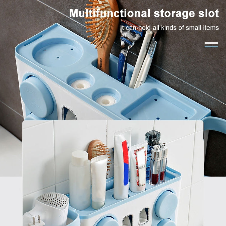 Multifunction Family Tooth Brush Holder Easy Install Plastic Bathroom Toothbrush Storage Rack With 4 Cups(White)