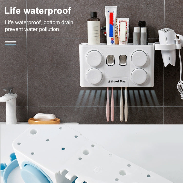 Multifunction Family Tooth Brush Holder Easy Install Plastic Bathroom Toothbrush Storage Rack With 4 Cups(White)