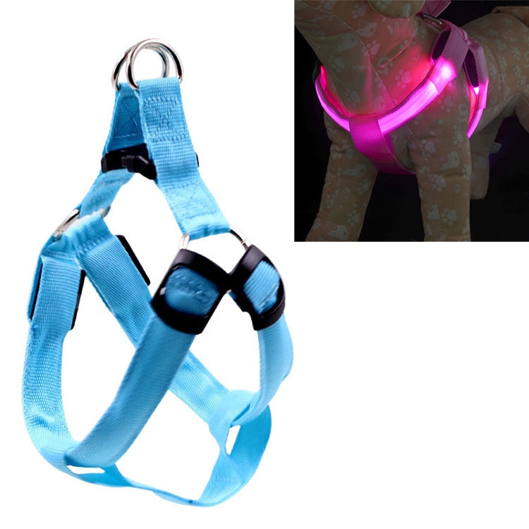 Double Sided LED Light Pet Harness Nylon Cat Dog Chest Strap Leash, Size:XL