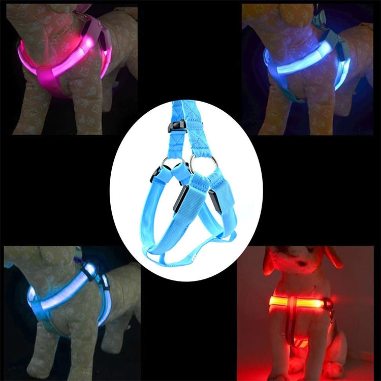 Double Sided LED Light Pet Harness Nylon Cat Dog Chest Strap Leash, Size:XL