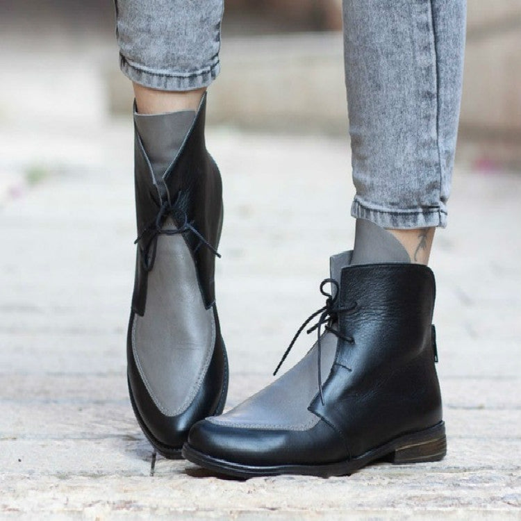 Women Ankle Boots Lace UpLeather Women Shoes, Size:35