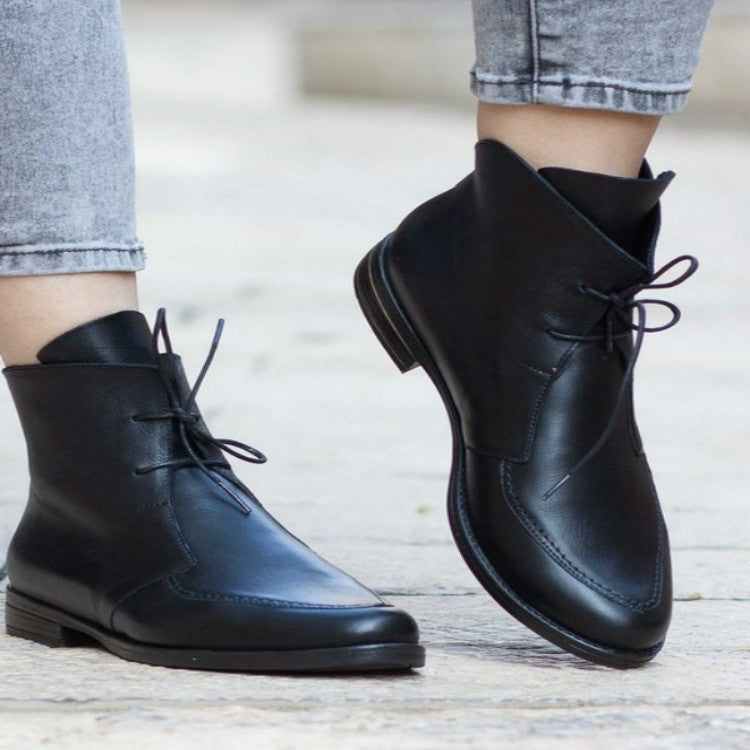 Women Ankle Boots Lace UpLeather Women Shoes, Size:35