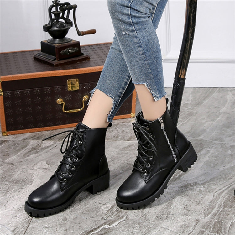 Round Head Low-profile Women Ankle Boots, Shoes Size:37(Black)