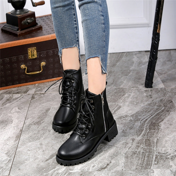 Round Head Low-profile Women Ankle Boots, Shoes Size:37(Black)
