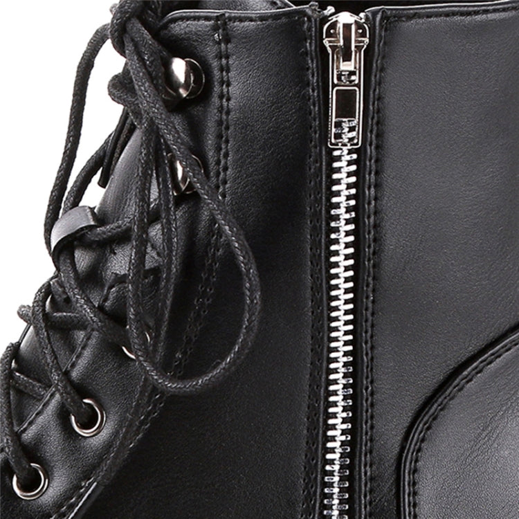 Round Head Low-profile Women Ankle Boots, Shoes Size:38(Black)