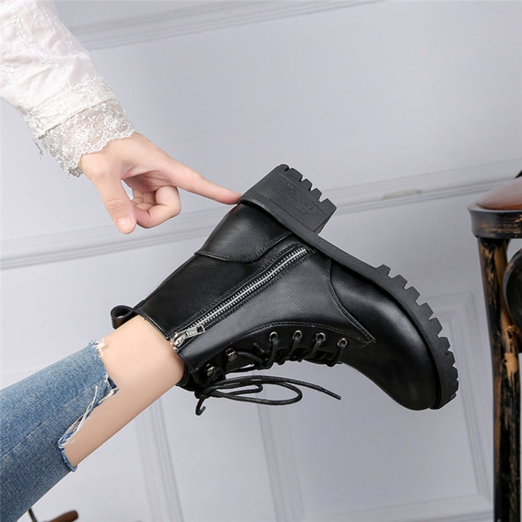 Round Head Low-profile Women Ankle Boots, Shoes Size:38(Black)