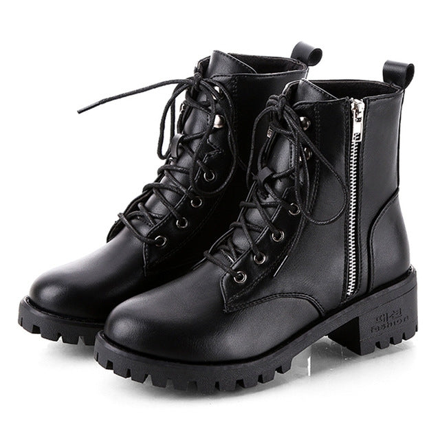 Round Head Low-profile Women Ankle Boots, Shoes Size:39(Black)