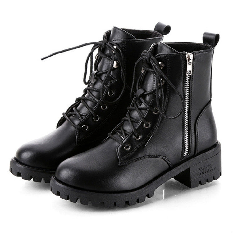 Round Head Low-profile Women Ankle Boots, Shoes Size:39(Black)