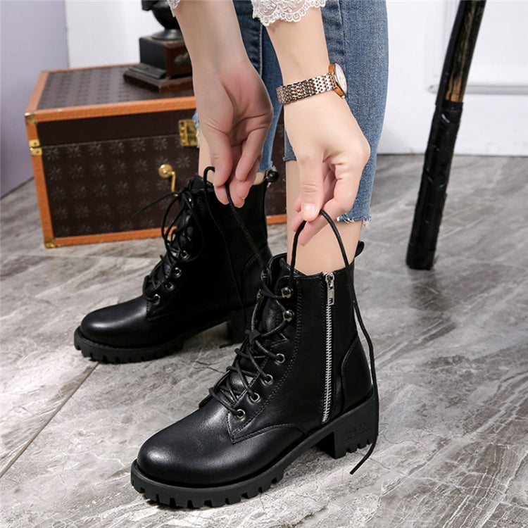 Round Head Low-profile Women Ankle Boots, Shoes Size:39(Black)