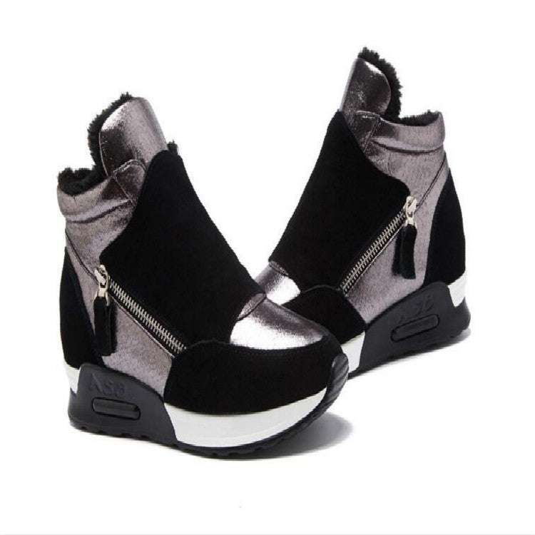 Women High Top Casual Sneakers Warm Thick Soles, Size:38(Black)