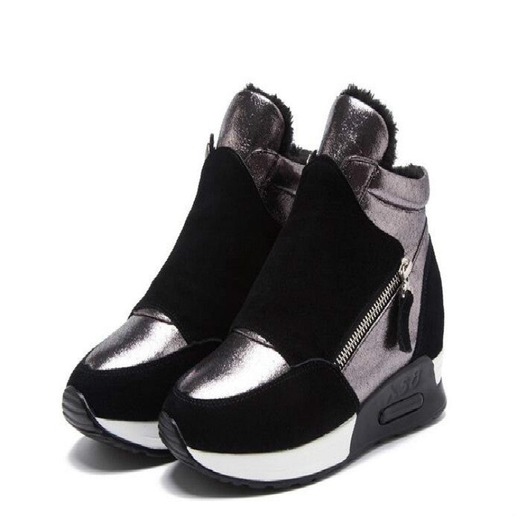 Women High Top Casual Sneakers Warm Thick Soles, Size:38(Black)
