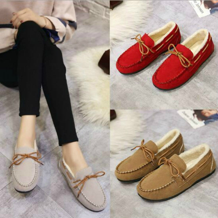 Solid Color Velvet Warm Female Flat Cotton Non-slip Shoes, Size:35