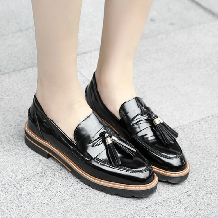 Round Toe Leather Slip-on Shoes Nonslip Flats Shoes, Size:37