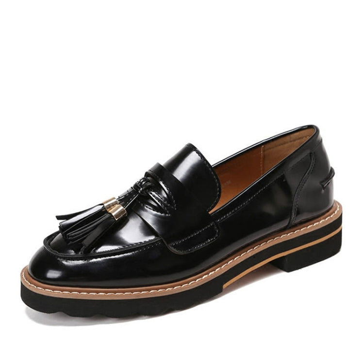 Round Toe Leather Slip-on Shoes Nonslip Flats Shoes, Size:37