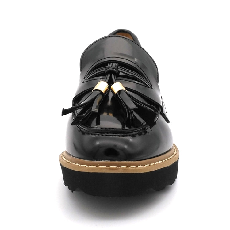 Round Toe Leather Slip-on Shoes Nonslip Flats Shoes, Size:37