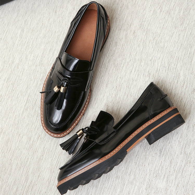 Round Toe Leather Slip-on Shoes Nonslip Flats Shoes, Size:37
