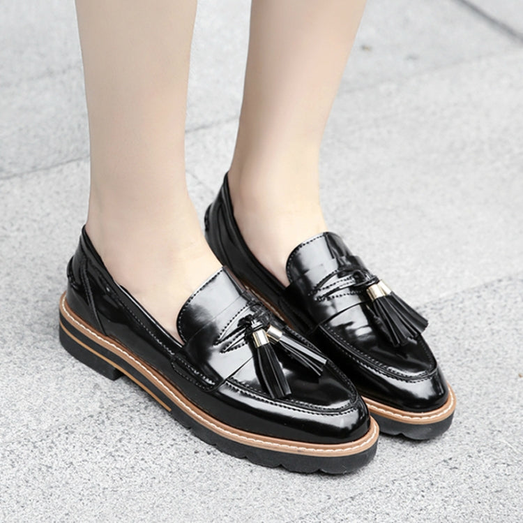 Round Toe Leather Slip-on Shoes Nonslip Flats Shoes, Size:37