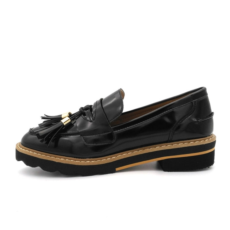 Round Toe Leather Slip-on Shoes Nonslip Flats Shoes, Size:37