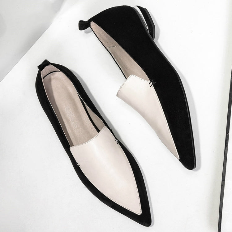 Women Shoes Leather Patchwork Leather Shoes Strange Heel Pointy Flat Shoes