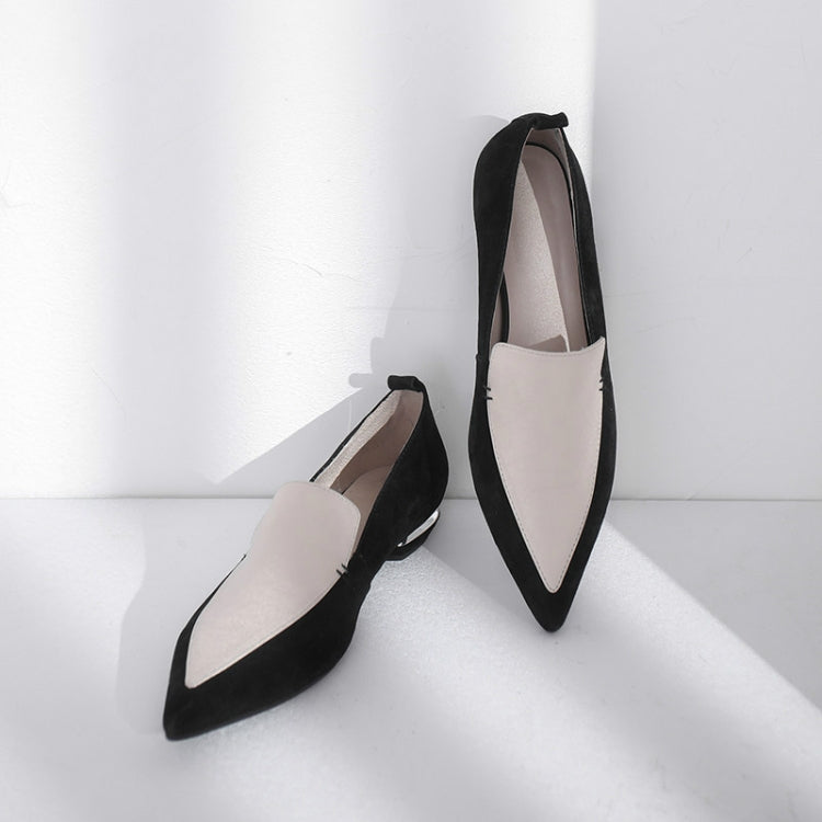 Women Shoes Leather Patchwork Leather Shoes Strange Heel Pointy Flat Shoes
