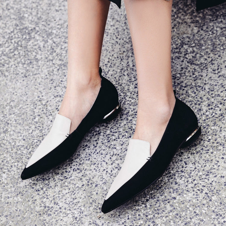 Women Shoes Leather Patchwork Leather Shoes Strange Heel Pointy Flat Shoes