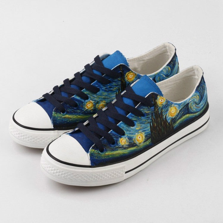 Hand Painted Women Flat Casual Canvas Shoes Customize Design Shoes, Shoes Size:35