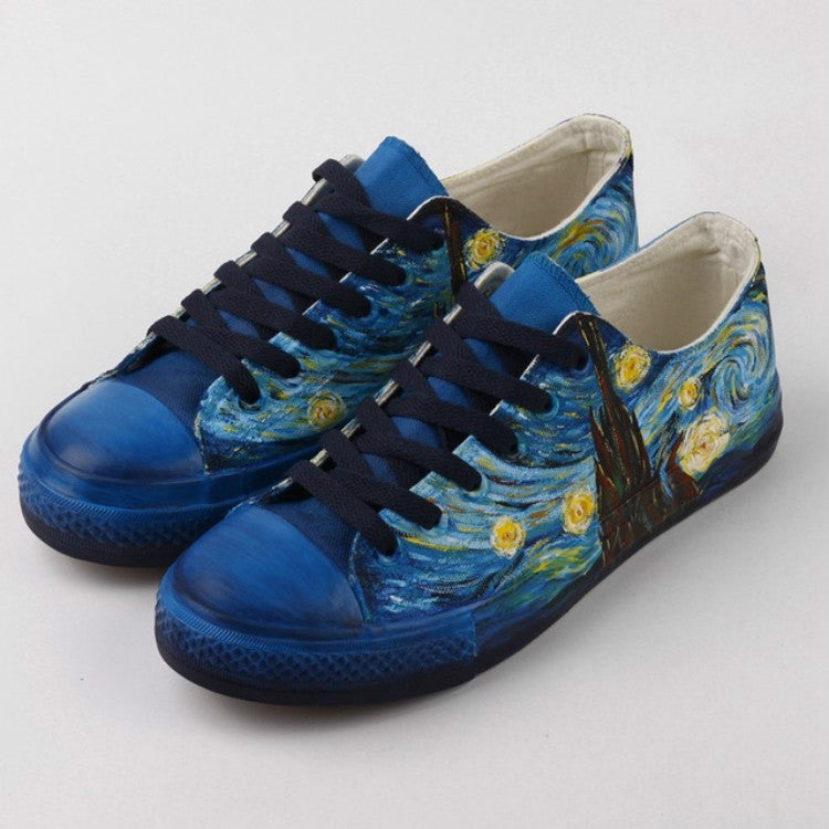 Hand Painted Women Flat Casual Canvas Shoes Customize Design Shoes, Shoes Size:35