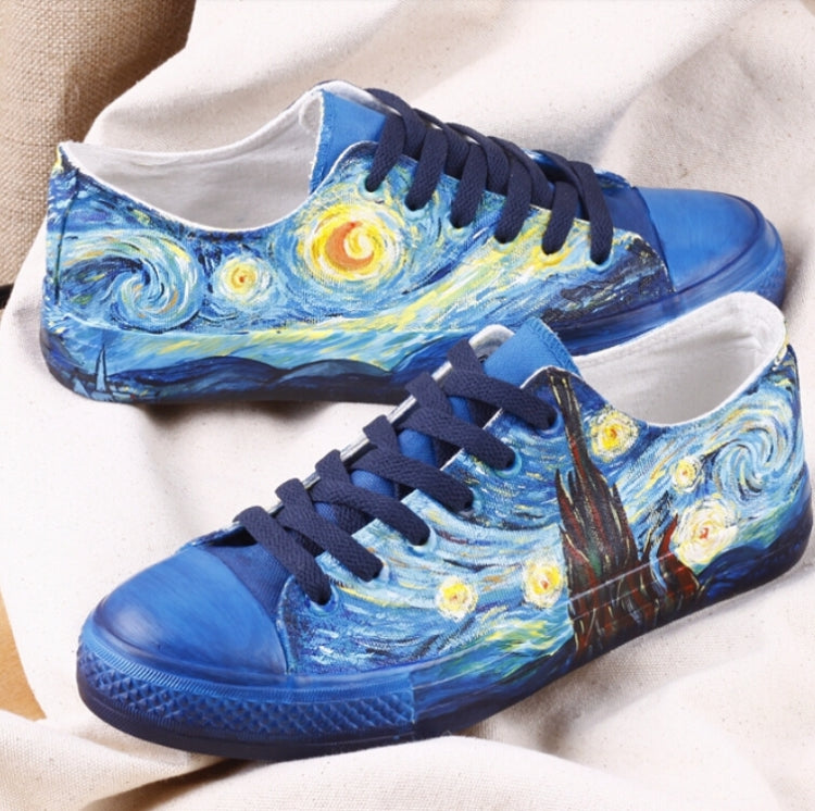 Hand Painted Women Flat Casual Canvas Shoes Customize Design Shoes, Shoes Size:35