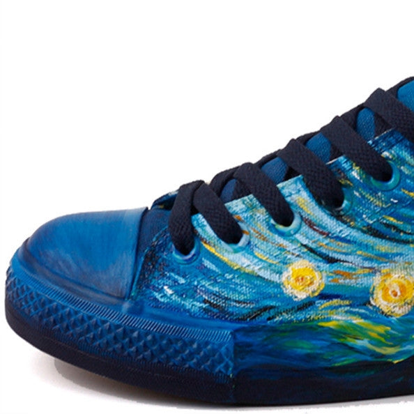 Hand Painted Women Flat Casual Canvas Shoes Customize Design Shoes, Shoes Size:35