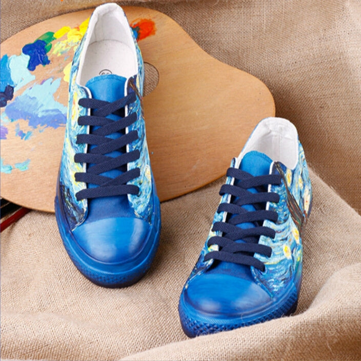 Hand Painted Women Flat Casual Canvas Shoes Customize Design Shoes, Shoes Size:40(D502C)