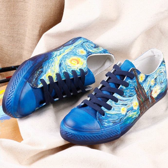Hand Painted Women Flat Casual Canvas Shoes Customize Design Shoes, Shoes Size:40(D502C)