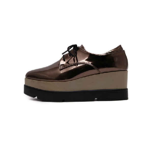 High Heel Japanned Leather Shoes Platform Shoes, Size:37(Gray)