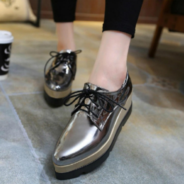 High Heel Japanned Leather Shoes Platform Shoes, Size:37(Gray)