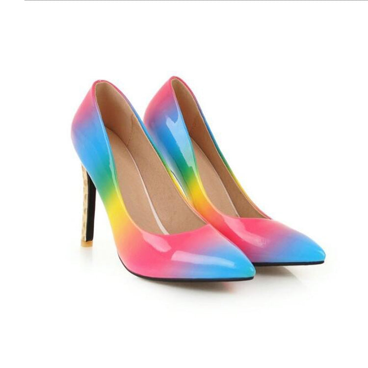 PU Pointed Fine With Rainbow Color Shallow Stiletto Hight Heel, Size:40