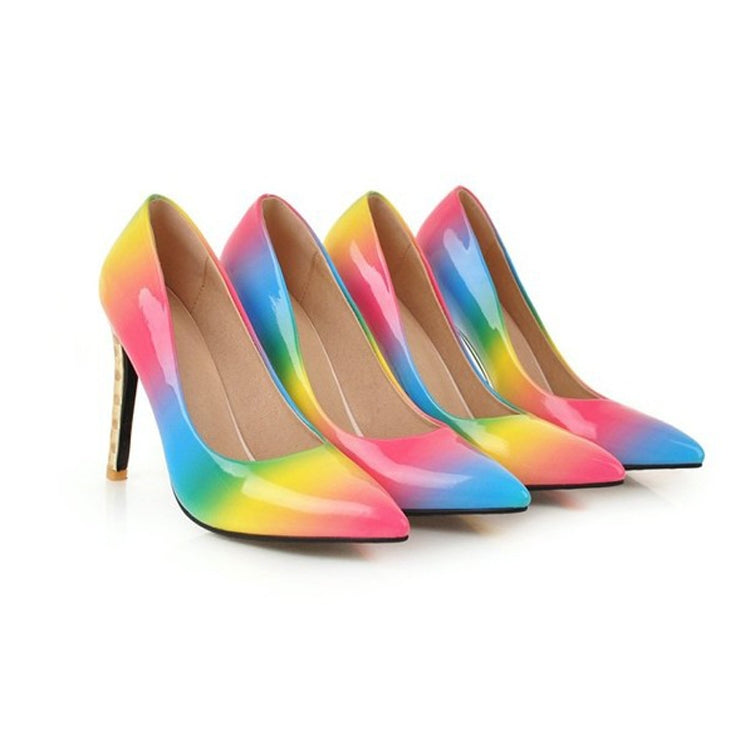 PU Pointed Fine With Rainbow Color Shallow Stiletto Hight Heel, Size:40