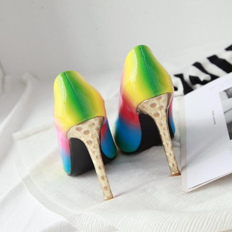 PU Pointed Fine With Rainbow Color Shallow Stiletto Hight Heel, Size:40