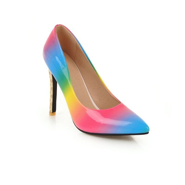 PU Pointed Fine With Rainbow Color Shallow Stiletto Hight Heel, Size:43