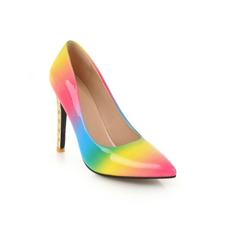 PU Pointed Fine With Rainbow Color Shallow Stiletto Hight Heel, Size:43