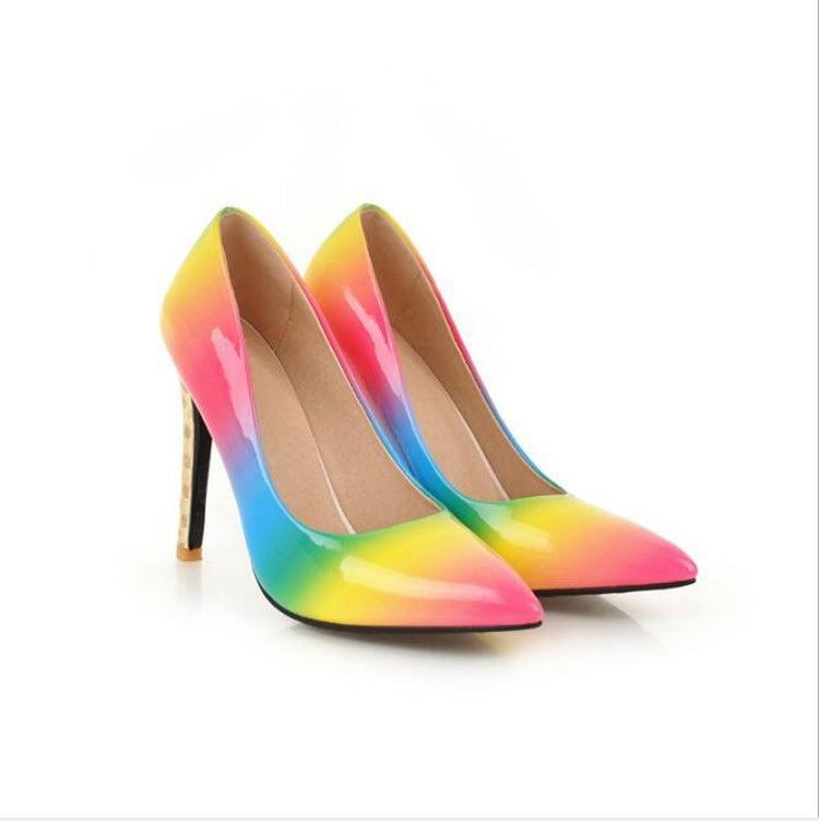 PU Pointed Fine With Rainbow Color Shallow Stiletto Hight Heel, Size:43