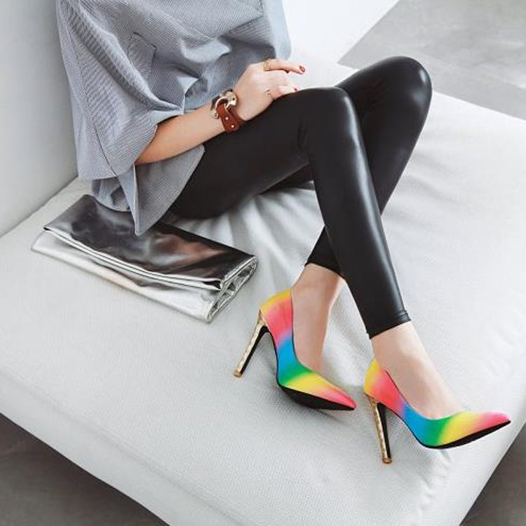 PU Pointed Fine With Rainbow Color Shallow Stiletto Hight Heel, Size:43