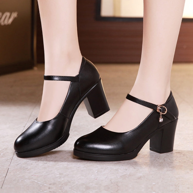 Women Buckle Strap High Heels Work Shoes, Size:37(Black)