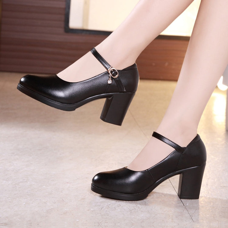 Women Buckle Strap High Heels Work Shoes, Size:37(Black)