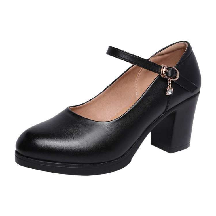 Women Buckle Strap High Heels Work Shoes, Size:37(Black)