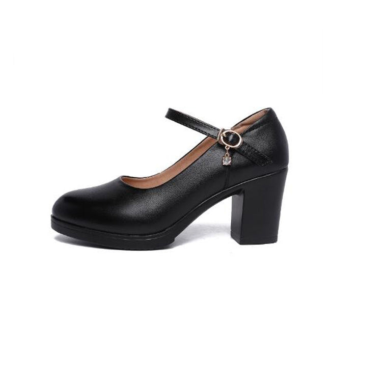 Women Buckle Strap High Heels Work Shoes, Size:37(Black)