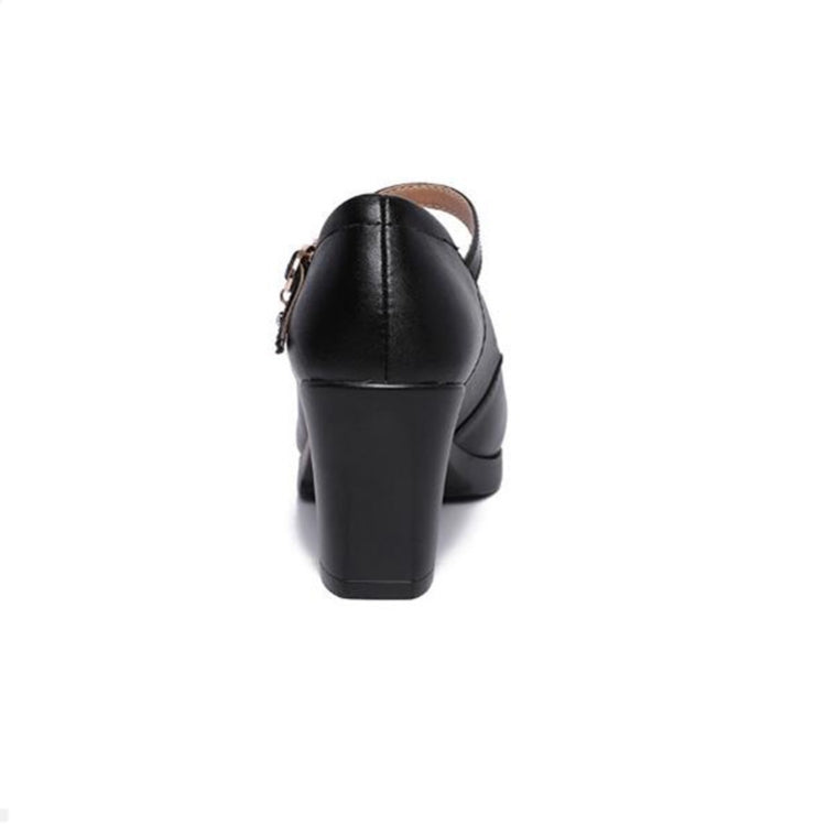 Women Buckle Strap High Heels Work Shoes, Size:37(Black)