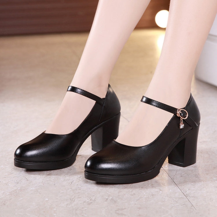 Women Buckle Strap High Heels Work Shoes, Size:41(Black)