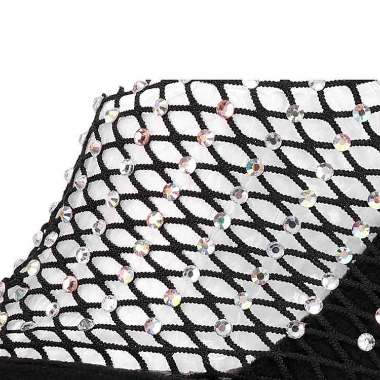 Pointed Mesh Rhinestone Hollowed High Heel Sandals, Shoe Size:35(Black)