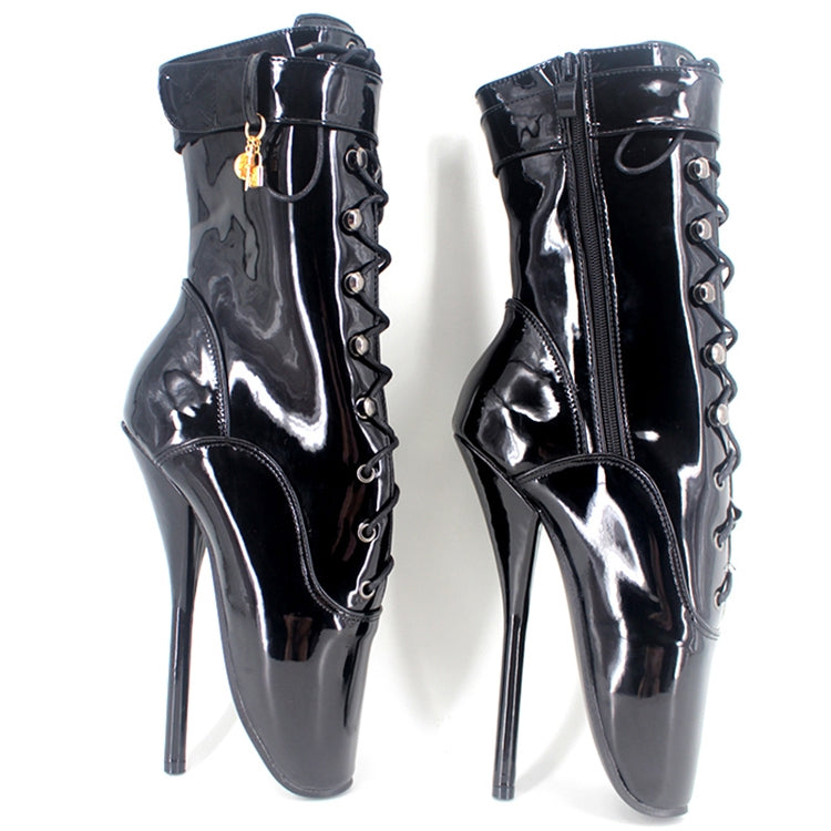Ballet Pumps Spike Heel Black Lace-Up Pointed Toe Shoes, Size:43